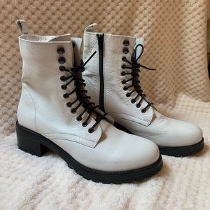 Urban Outfitters White Leather Combat Boots